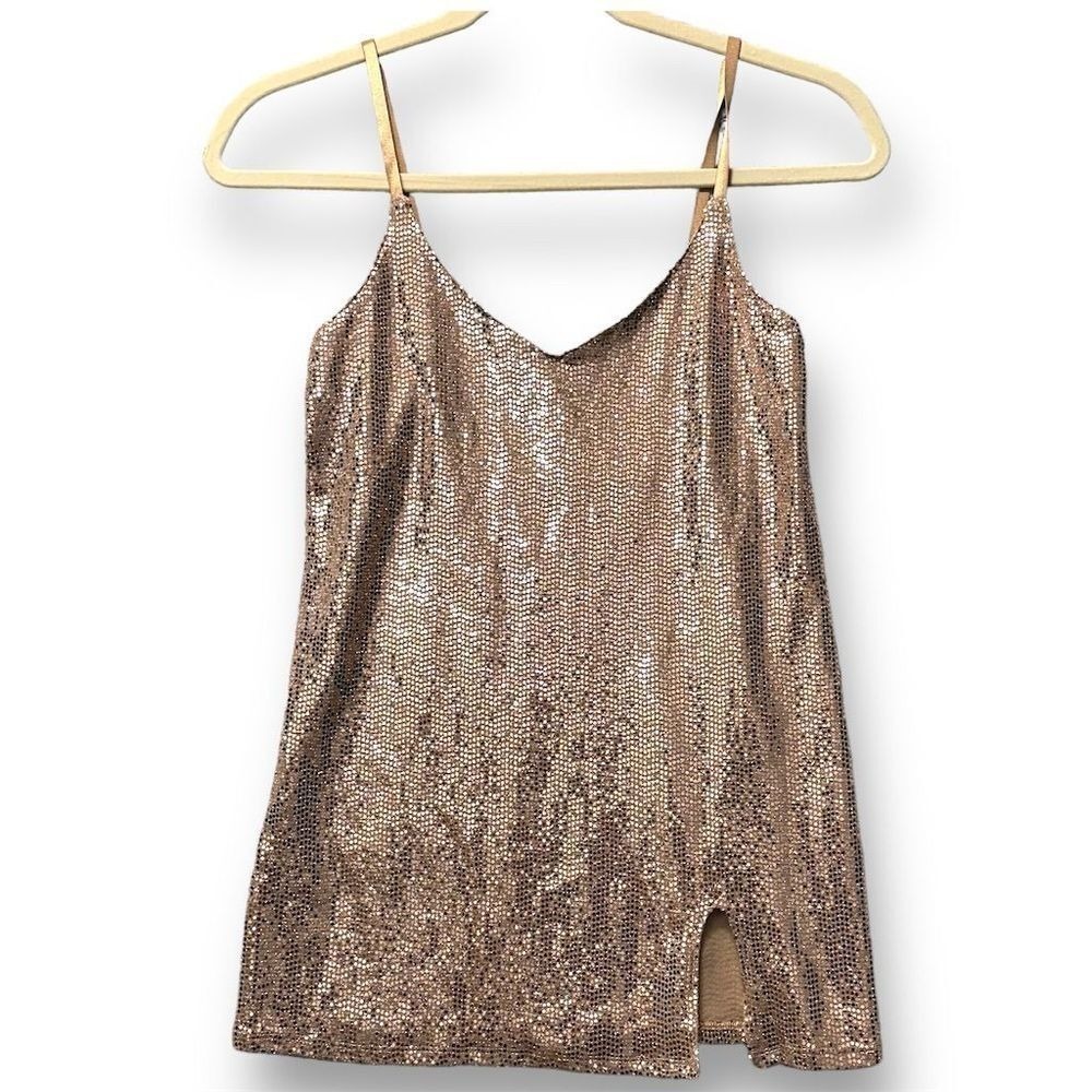 NWT Bebe Women's XS Rose Gold Sequin Top Sleeveless Y2K Festival‎ Glam NYE Club - Picture 2 of 9